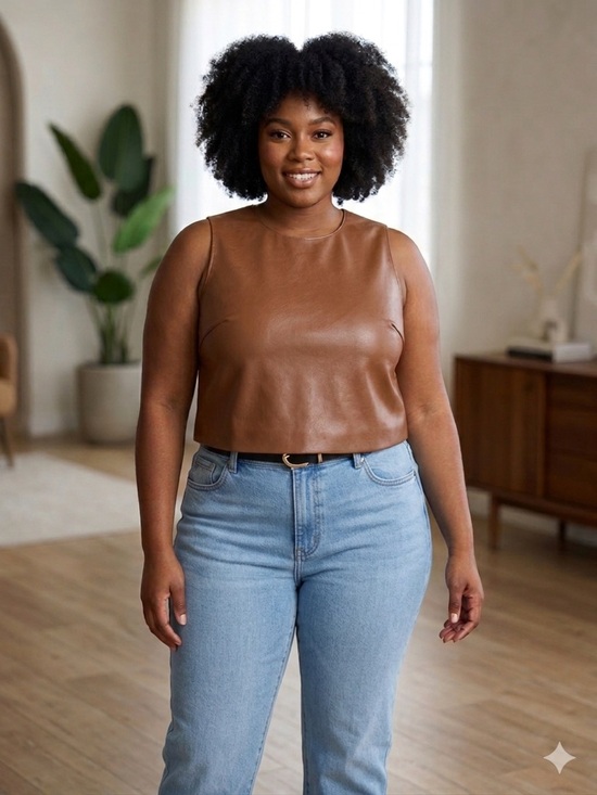 Good American Tops - Good American Better Than Leather Crop Top - Burnt Caramel